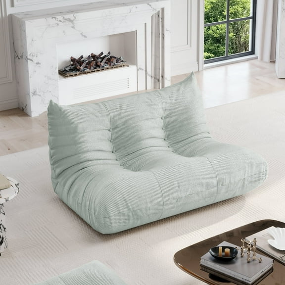 Indecor Home 51.5" Lazy Sofa, Togo Sofa Loveseat Corduroy Sofa Sectional Sofa Bean Bag Chair Floor sofa for Living Room, Bedroom, Green