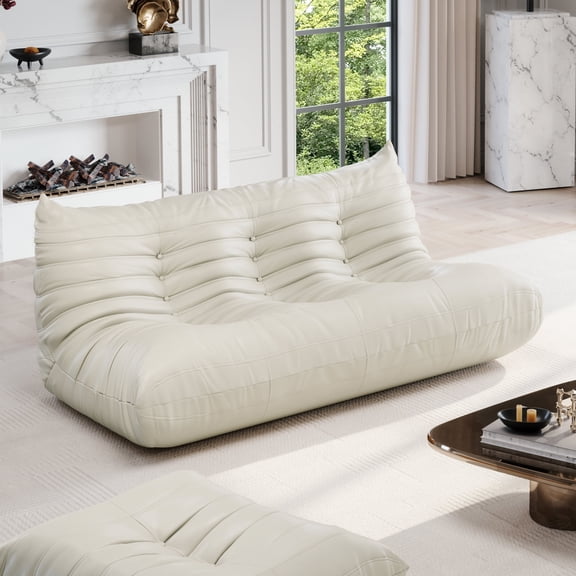 Indecor Home 68.9" Lazy Sofa Togo Sofa Leather Sofa Sectional Sofa Bean Bag Chair Floor sofa for Living Room, Bedroom, Beige