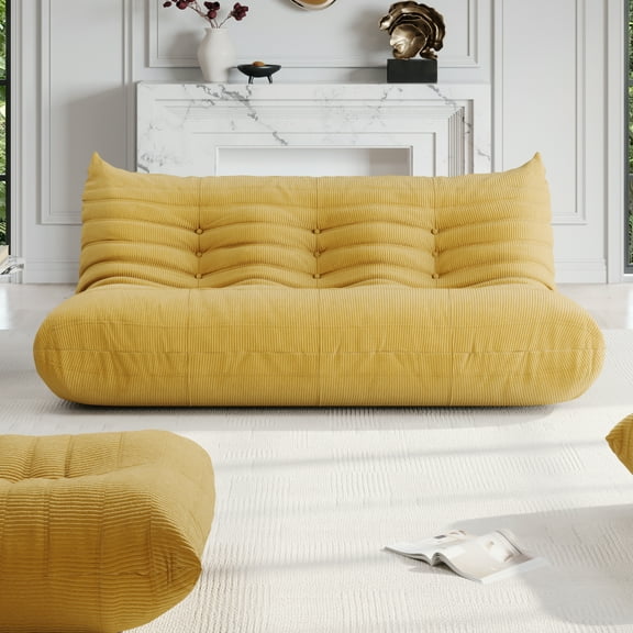 Indecor Home 68.9" Soft Lazy Sofa for Living Room Bedroom 3 Seater Floor Sofa Dark Yellow