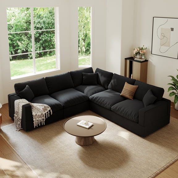 Indecor Home 95.4" Modular Sectional Sofa Couch, Upholstered 5 seat L-Shape Sofa Cloud Sofa for Living Room Office Apartment
