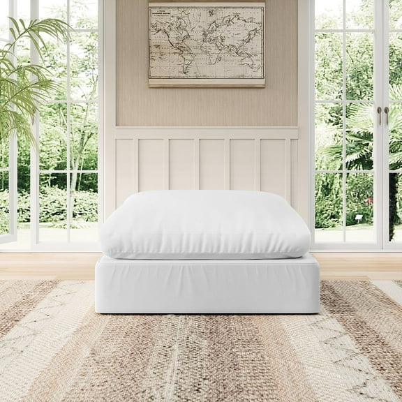 Indecor Home Modern Linen Blend Fabric Cloud Sectional Sofa Ottoman for Living Room White