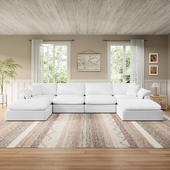 Indecor Home Cloud Modular Sectional Sofa Couch, Modern Convertible Sectional Couch U-Shape Sofa Modular Sofa with Ottoman for Living Room Bedroom, Deep Seat, White