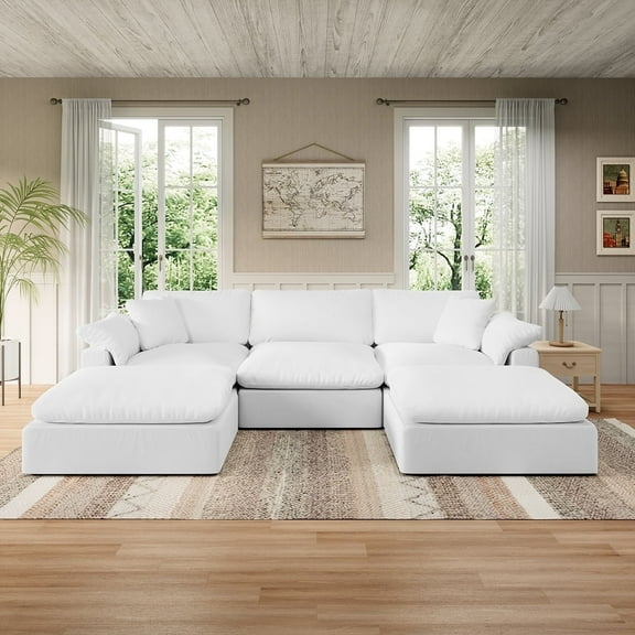 Indecor Home Cloud Modular Sectional Sofa Couch, Modern Convertible Sectional Couch U-Shape Sofa Modular Sofa with Ottoman for Living Room Bedroom, Deep Seat, White