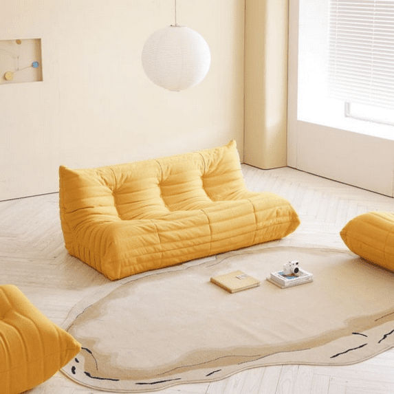 Indecor Home Comfortable Togo Sofa Lazy Couch for Living Room Bedroom 3 Seater Floor Sofa Yellow