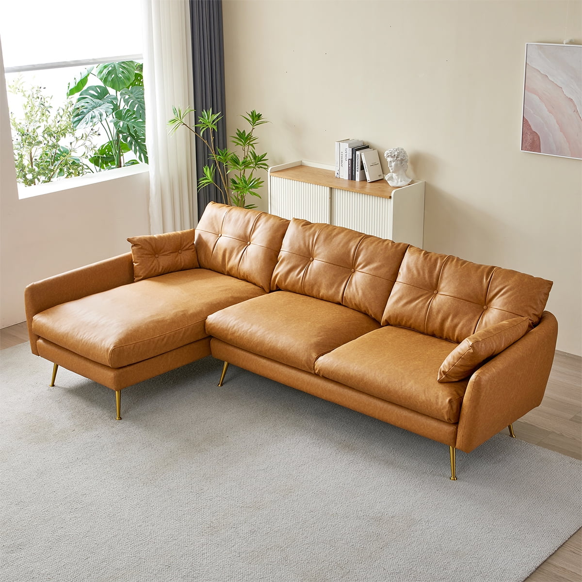 Indecor Home 114" Modern Leather Sofa with Legs L Shaped Sofa Sectional