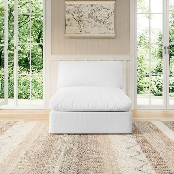 Indecor Home Modern Linen Blend Fabric Cloud Convertible Sectional Sofa Single Sofa Home Couches for Living Room White