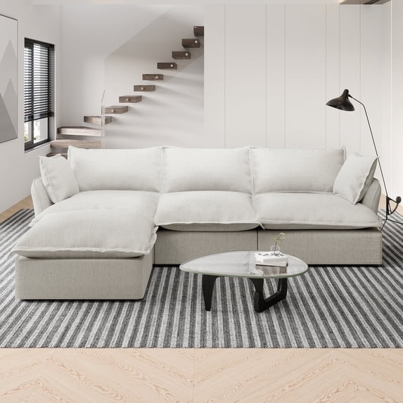 Indecor Home Modular Sectional Sofa Cloud Sofa, Comfortable Cloud Modular L-Shaped Sofa Upholstered Sectional Sofa Couch with Ottoman for Living Room, Bedroom, Apartment,Deep Seat,Gray