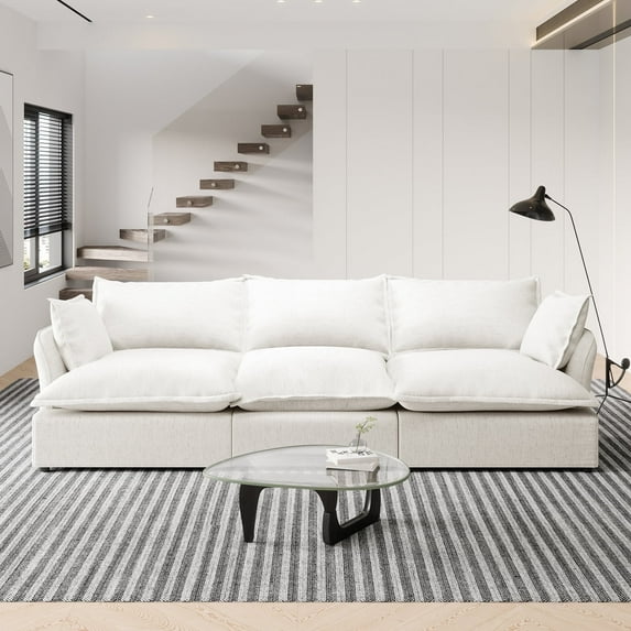 Indecor Home Modular Sectional Sofa Couch Cloud Sofa , 3 Seat Comfortable Cloud Modular Upholstered Sectional Sofa Couch for Living Room, Bedroom, Apartment, Deep Seat, White