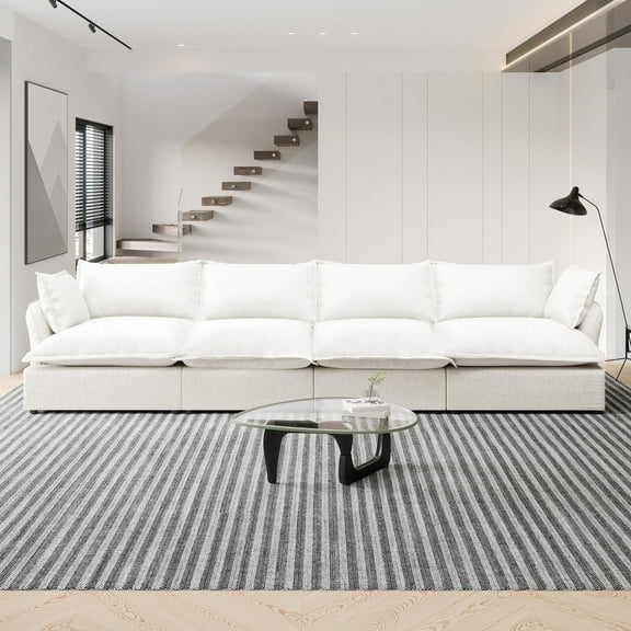 Indecor Home Modular Sectional Sofa Couch Cloud Sofa , 4 Seat Comfortable Cloud Modular Oversized Upholstered Sectional Sofa Couch for Living Room, Bedroom, Apartment, Deep Seat, White