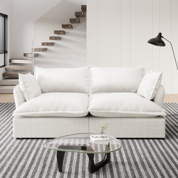 Indecor Home Modular Sectional Sofa Couch Cloud Sofa , Loveseat Comfortable Cloud Modular Upholstered Sectional Sofa Couch for Living Room, Bedroom, Apartment, Deep Seat, White