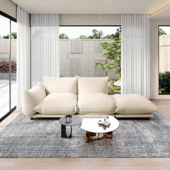 Indecor Home Upholstery Sectional Sofa Open End 3 Seater Modular Sofa Sectional Couches for Living Room Beige