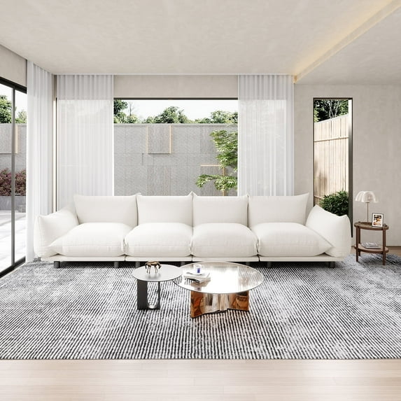 Indecor Home Upholstery Sectional Sofa I Shaped 4 Seater Sofa Comfy Sectional Couches for Living Room White