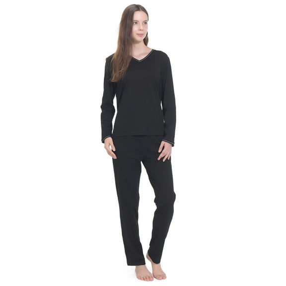 Indefini Women's Cotton Pajama Set Long Sleeve Sleepwear Pjs Top and Pants Lounge Set, Size S-XL
