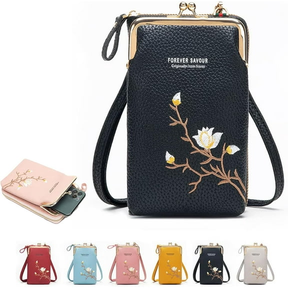 Indefinitet Women Sling Cross-Body Wallet with Mobile Cell Phone Holder Pocket Purse Lightweight Mini Coin Clutch Bag
