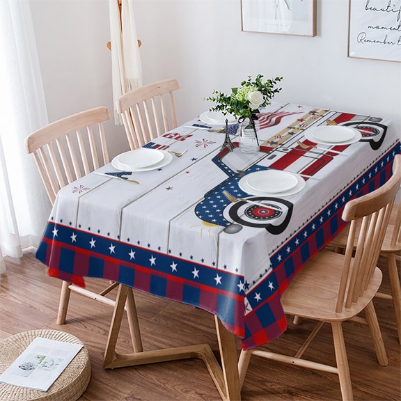 Independence American Flag Truck with Wooden Stripes Tablecloth Rectangle Table Cloth 52x70 ,Waterproof Tablecloth Outdoor Table Cloth,Blue Red Checker Buffalo Table Cover for Kitchen Dining Party