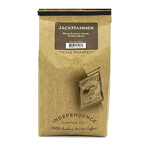 Independence Coffee Co. JackHammer .. Bold and Earthy, Dark .. Roast Whole Bean Coffee, .. 24 Ounce Bag