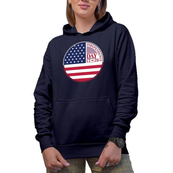 Independence Day 17 76, USA Flag, 4th of July, Navy Blue Hooded Sweatshirt or Hoodie, 2XL