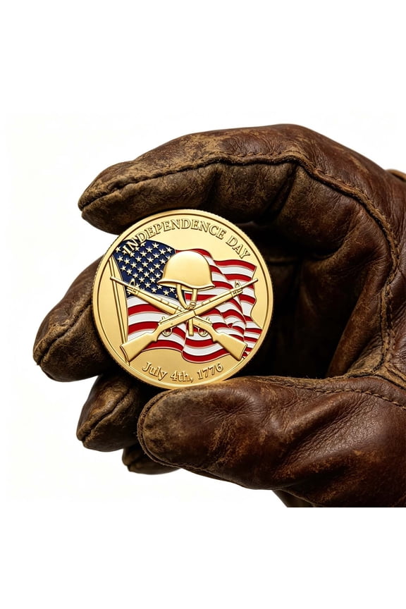 Independence Day 1776 4th of July Commemorative Coin US Flag and Sailing Ship Design Gold Tone Collectible Coin for Patriotic Gift Collection Holiday Decor for Patriotic Enthusiasts History Lovers