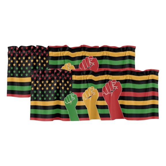 Independence Day 2 Panels Kitchen Valance, Green Yellow Red Raised Arms USA Flag Curtains Valances for Small Windows Rod Pocket Window Treatments for Living Room Bedroom 60" W x 18" L