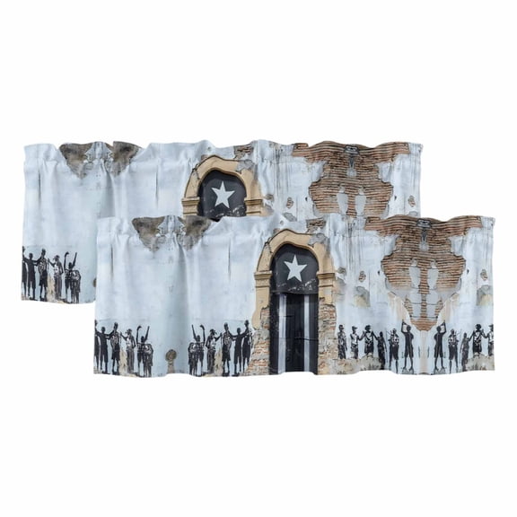Independence Day 2 Panels Kitchen Valance, Shabby Puerto Rico Flag Rustic Mottled Door Wall Curtains Valances for Small Windows Rod Pocket Window Treatments for Living Room Bedroom 60" W x 18" L