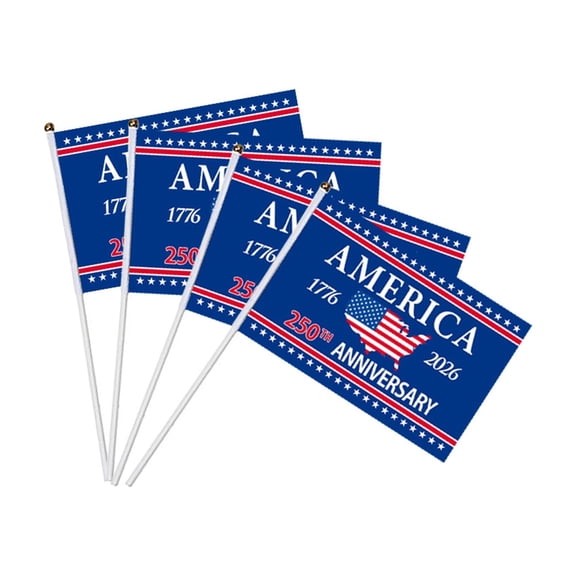 Independence Day 20PC Handheld Flags - 250th US Anniversary Design with PP Flagpoles and Linkable Images - for Parades, Celebrations, Patriotic Events, Home Decor