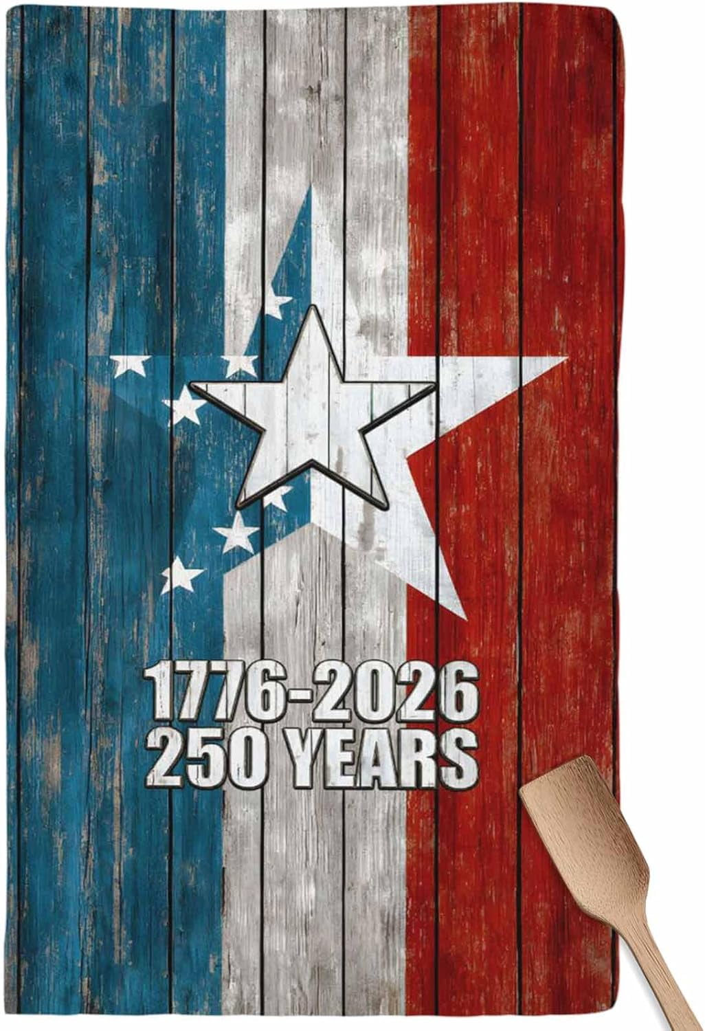 Independence Day 250 Years Kitchen Towels Set of 6 USA Flag Retro Wood Grain Star Decorative Dish Towels Ultra Soft Microfiber Absorbent Reusable Dishcloths for Kitchen Drying, 18x26 Inch