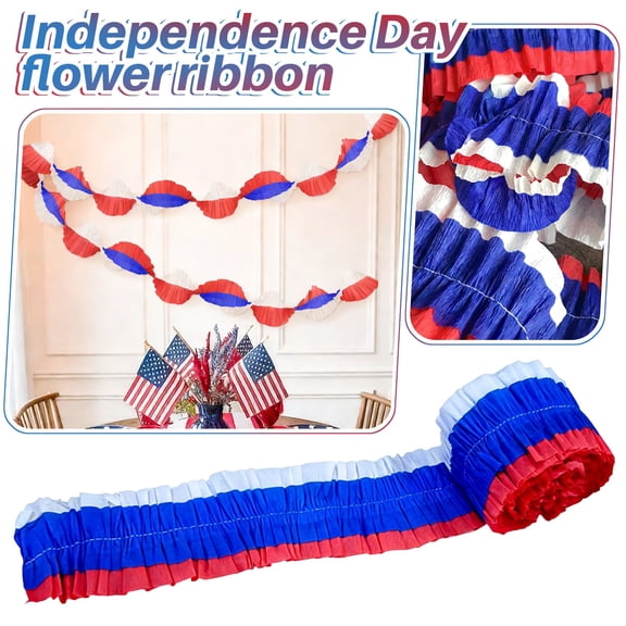 Independence Day 250th Anniversary Crepe Paper Streamer, Red White Blue Fringed Garland for 4th of July Party Decor, Patriotic Home, Office, School, Parade Decorations