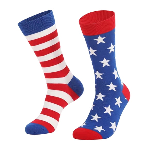 Independence Day 250th Anniversary Men's American Flag Crew Socks, Patriotic Stars and Stripes Color Block Striped Mid-Calf Athletic Dress Socks #0625 Deep Red