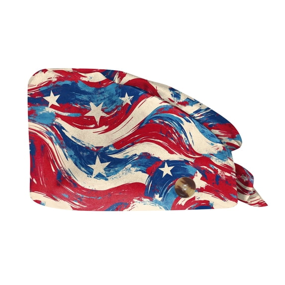 Independence Day 250th Anniversary Working Cap with Sweatband, Adjustable Patriotic Scrub Hat for Professionals, Dust-Proof Unisex Head Cover July 4th #0192 Deep Red