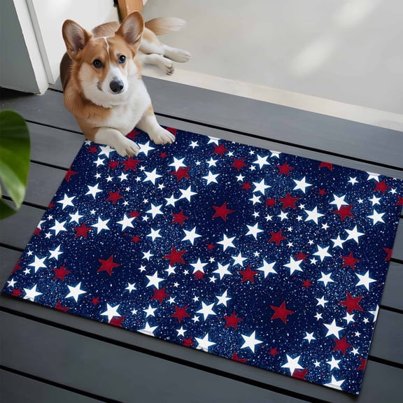 Independence Day 2x3 Area Rugs for Living Room, U. S. Flag Themed Red White Five-Pointed Stars Non Slip Floor Mat Washable Low-Profile Indoor Carpet for Bedroom, Dining Room, Bathroom