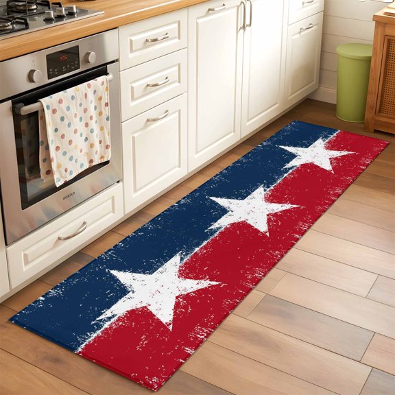 Independence Day 2x6 Runner Rug for Hallway Walkway Kitchen Galley, U.S. Flag Themed Stained Retro Texture Shabby Chic Low Pile Washable Non Slip Long Area Rug