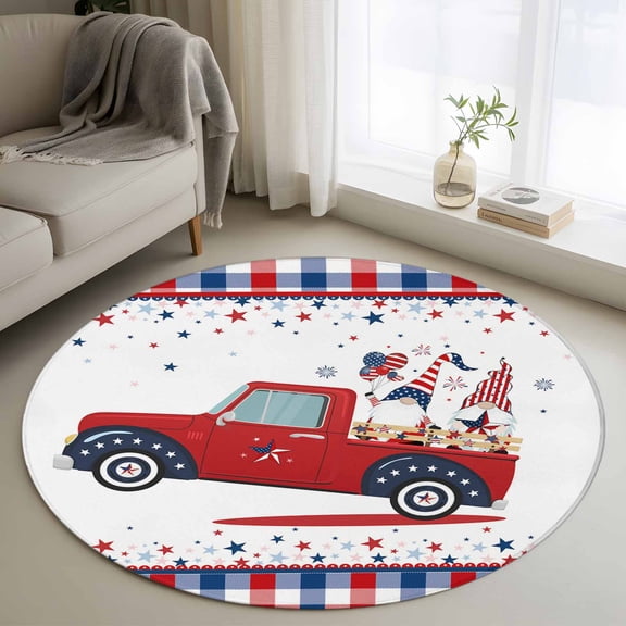 Independence Day 3.3' Round Rug for Bedroom Reading Corner, Trcuk Load Gonmes Washable Non Slip Circle Area Rug