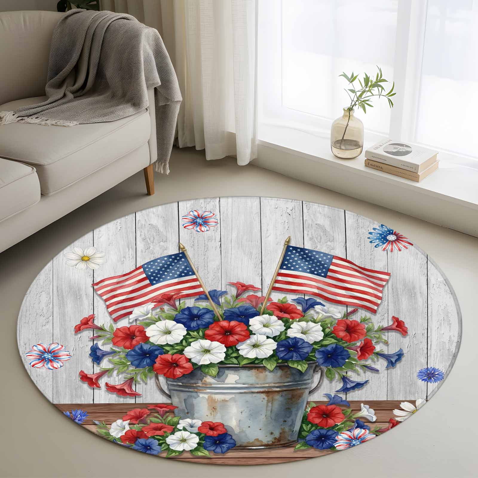 Independence Day 4' Round Rug for Cozy Reading Nook Home Office Chair ...