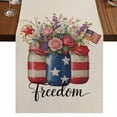 thumbnail image 1 of Independence Day 48 Inch Table Runner, Spring Roses Flowers US Flag Rustic Plants Farmhouse Dresser Scarf Cotton & Linen Tablerunner for Dining/Kitchen Island/Holiday Party Décor 13" x 48", 1 of 9