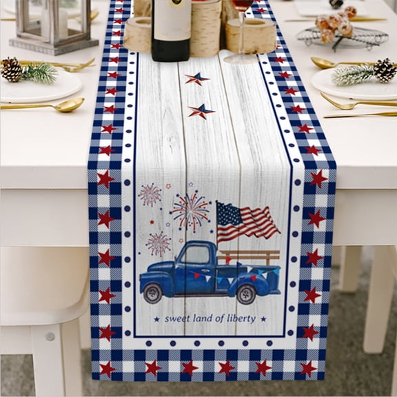 Independence Day 4th of July Table Runner, American Flag Dresser Scarves Patriotic Linen Burlap Table Runners Cloth for Dinner Holiday Party Kitchen Decor 13x70inch