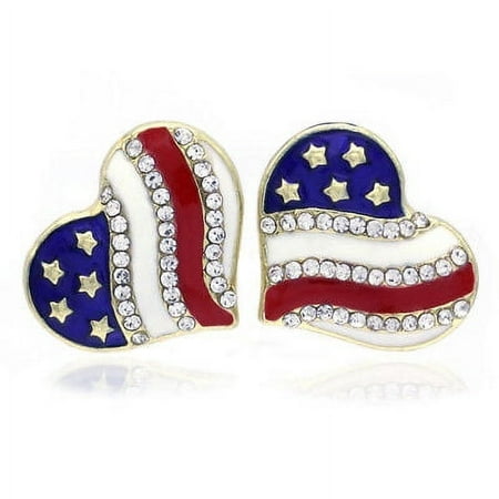 Independence Day 4th of July USA American Flag Heart Stud Post Earrings e363GD