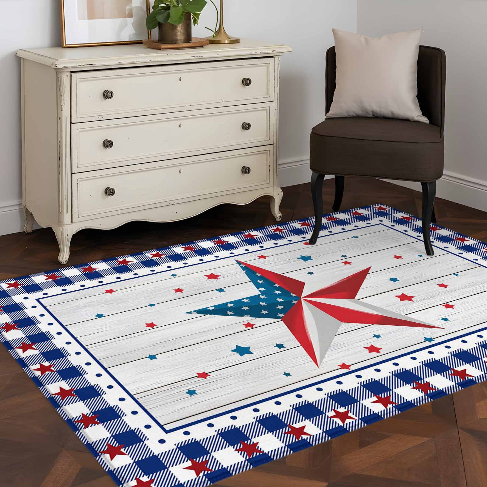 Red Plaid Rug 4x6 Independence Day 4x6 Rug for Dining Table for 4 People Under Table, USA ...