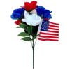 Independence Day 7-Head Cemetery Flowers for Grave Artificial Red Blue White Lilac Patriotic Silk Memorial Day Flowers for Cemetery Veterans Day 4th of July Independence Day Table Centerpiece