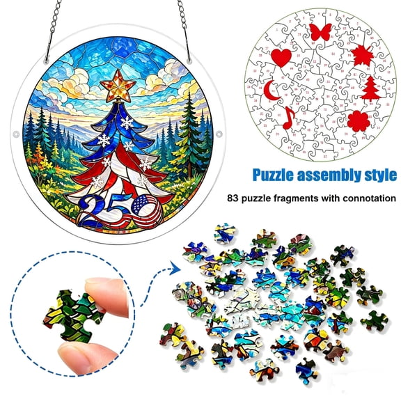 Independence Day Acrylic Jigsaw Puzzle Suncatcher, Patriotic Stained Glass Window Hanging, Home Decor Creative Mom Gifts, Birthday Gifts for Women,Wife, Sisters, Aunt, Besties 7.4in