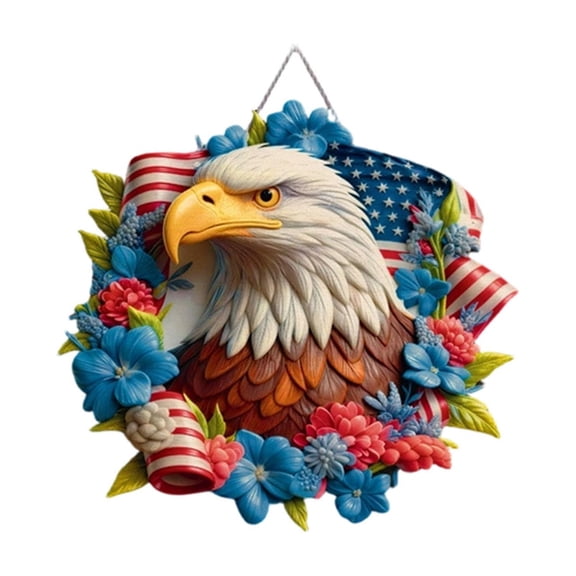 Independence Day America Wooden Hanging Decoration Patriotic Round Wall Decor For Home And Porch Festival Celebration Hanging Board Decoration