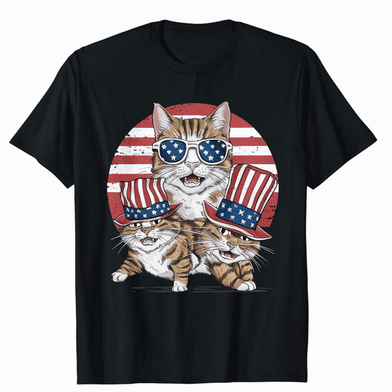 Independence Day American Cat T-Shirt 4th of July Patriotic Tee