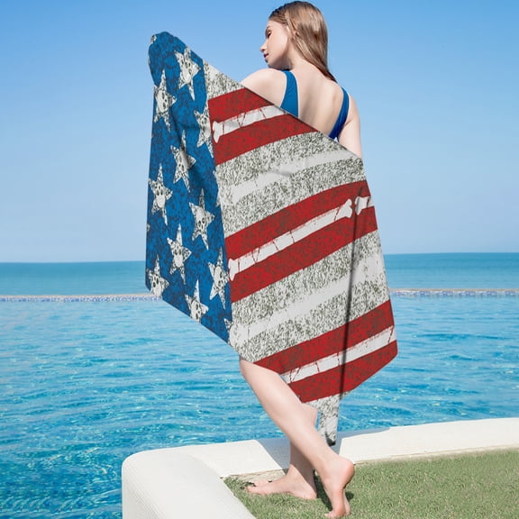 Independence Day American Flag Beach Towel 30 x 60 inch (75 x 150 cm) USA Patriot 100% Cotton Velour Terry