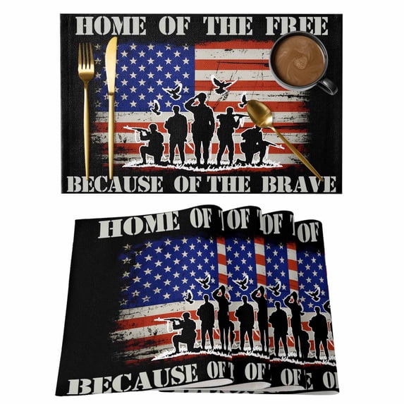 Independence Day American Flag Placemats Set of 2, Home of The Free Because of The Brave Black Non-Slip Place Mats Washable Table Mats for Kitchen Dining Table Decorations Indoor/Outdoor