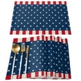 thumbnail image 1 of Independence Day American Flag Placemats Set of 6, White Star Red Stripes Placemats for Dining Table, Place Mats for Kitchen Tabletop, Waterproof Wipeable Dining Table Mats Set, 1 of 9