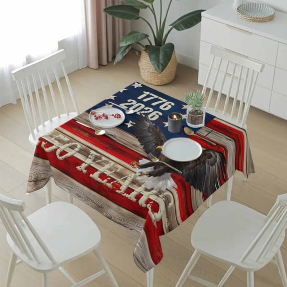 Independence Day American Flag Table Cloth 54x54in, Waterproof Square Tablecloth Wipeable Tablecloths 1176-2026 250th Anniversary Table Covers for Dining Tables Party Indoor Outdoor