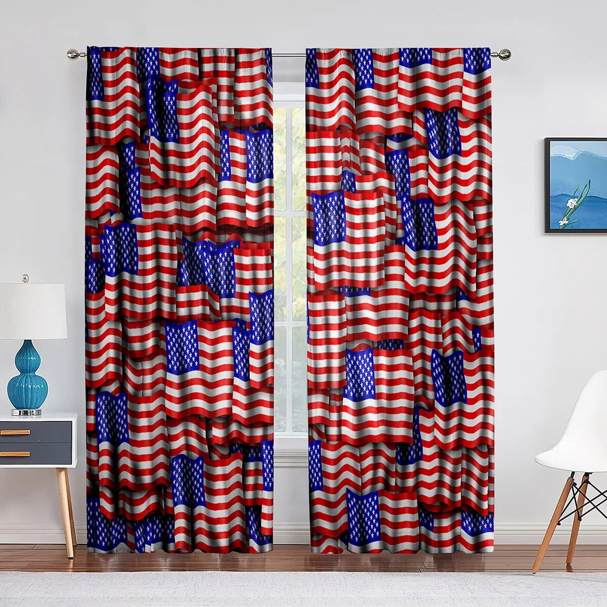 Independence Day American Flag Tulle Curtain for Bedroom Window ...