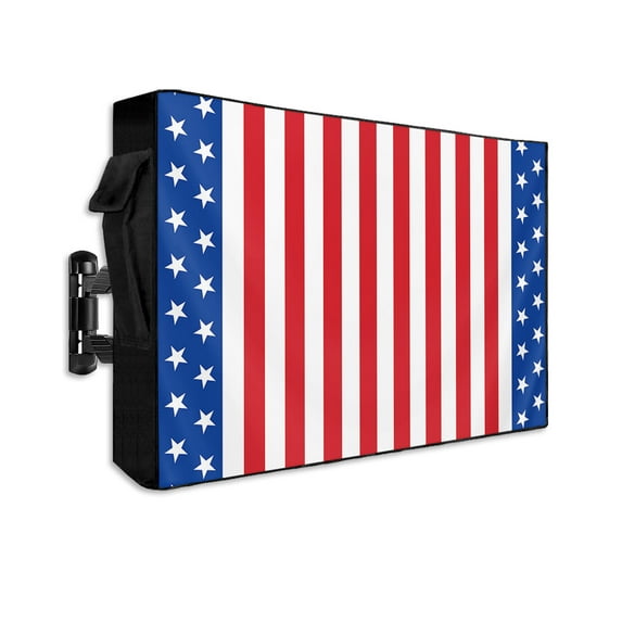 Independence Day American Outdoor TV Cover 52 to 55 Inch Weatherproof, Red White Stripes Grain 600D Oxford TV Covers with Waterproof Zipper, Outside Flat TV Screen Protector Size 52"W x 19"H x 4.5"D