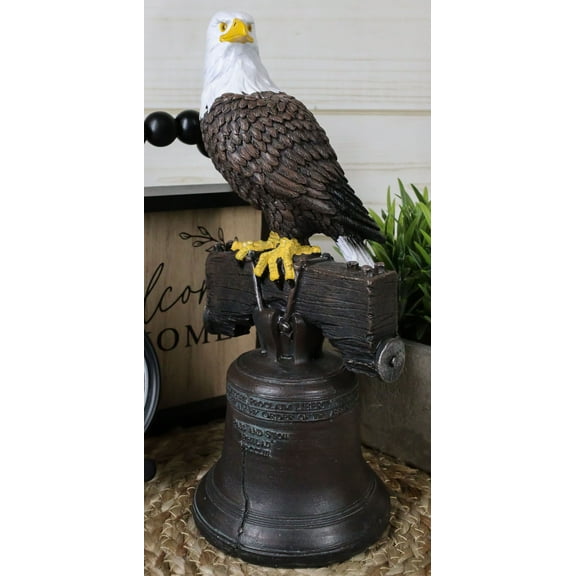 Independence Day American Patriotic Bald Eagle Perching On Liberty Bell Figurine