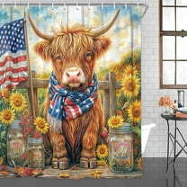 Independence Day Animal Shower Curtain, Funny Cow Shower Curtain American Flag Funny Animal Patriotic Shower Curtains, Rustic Floral Cow Shower Curtain with 12 Hooks,47X64