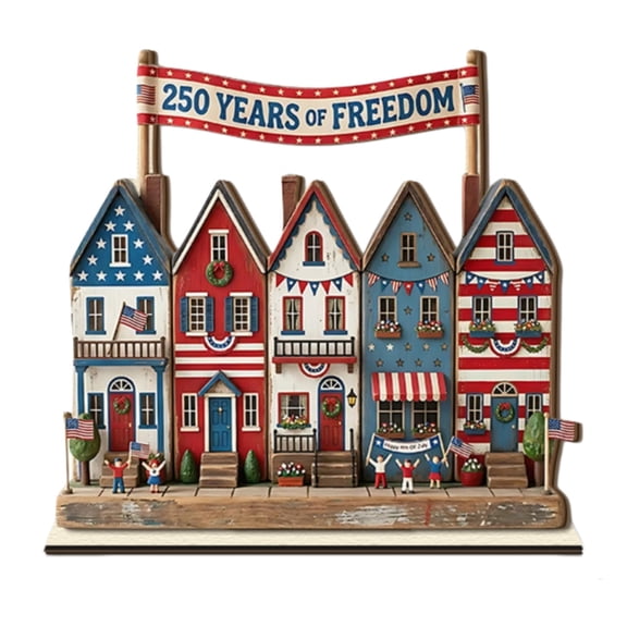 Independence Day Anniversary Patriotic Wooden Decorative Figurine, Handcrafted Red White Blue Eagle & Star Tabletop Decor for Home Office